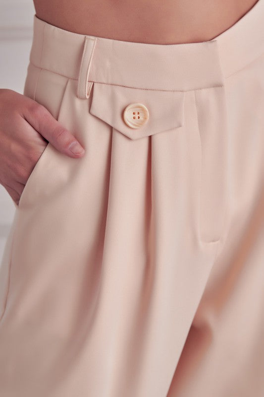 Elegant Light Beige Front Detailed High Waisted Pants