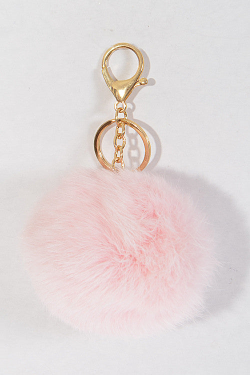Small Pink Pom Pom Gold Key Chain