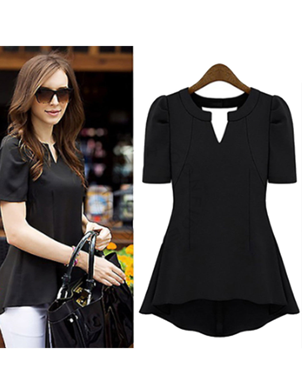 Summer Black shirt with puff short-sleeve