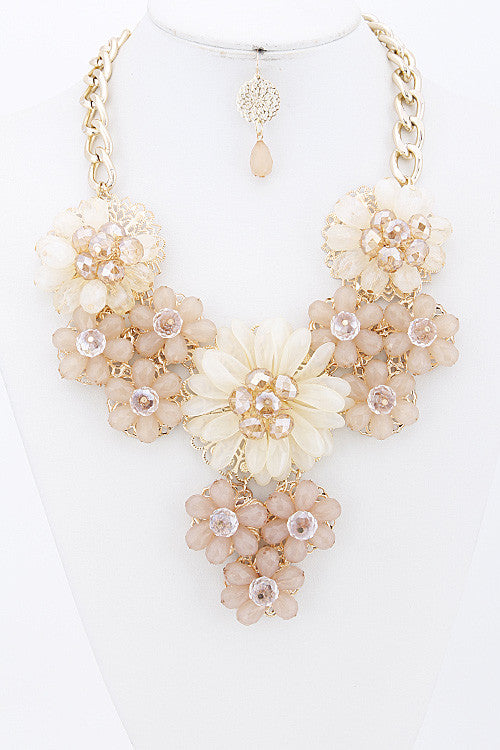 Elegant Ivory Flower Statement Necklace Set