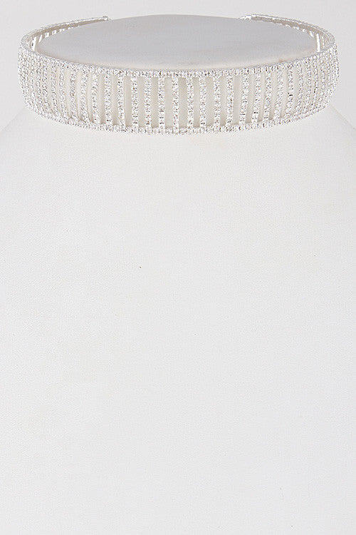 Elegant Open Rhinestone Silver Choker Necklace