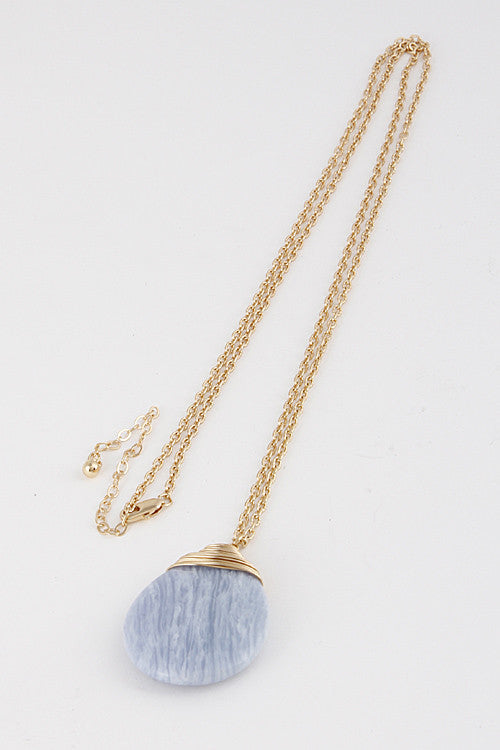Elegant Blue Tear Drop Stone Gold Necklace