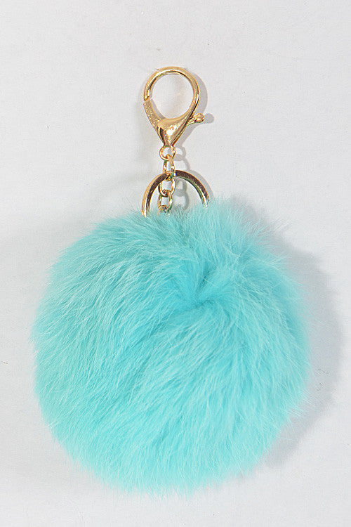 Small Mint Pom Pom Gold Key Chain
