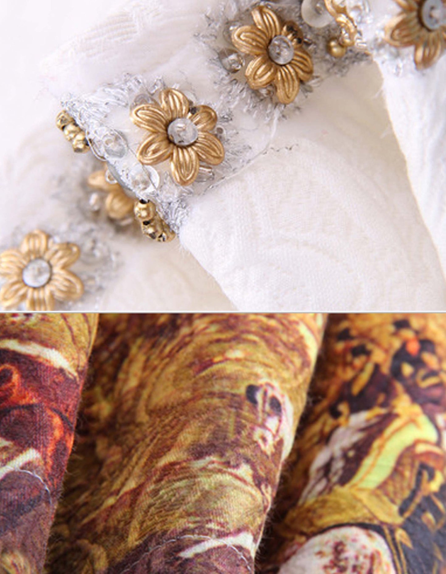 White Vintage Dress With Gold Beading