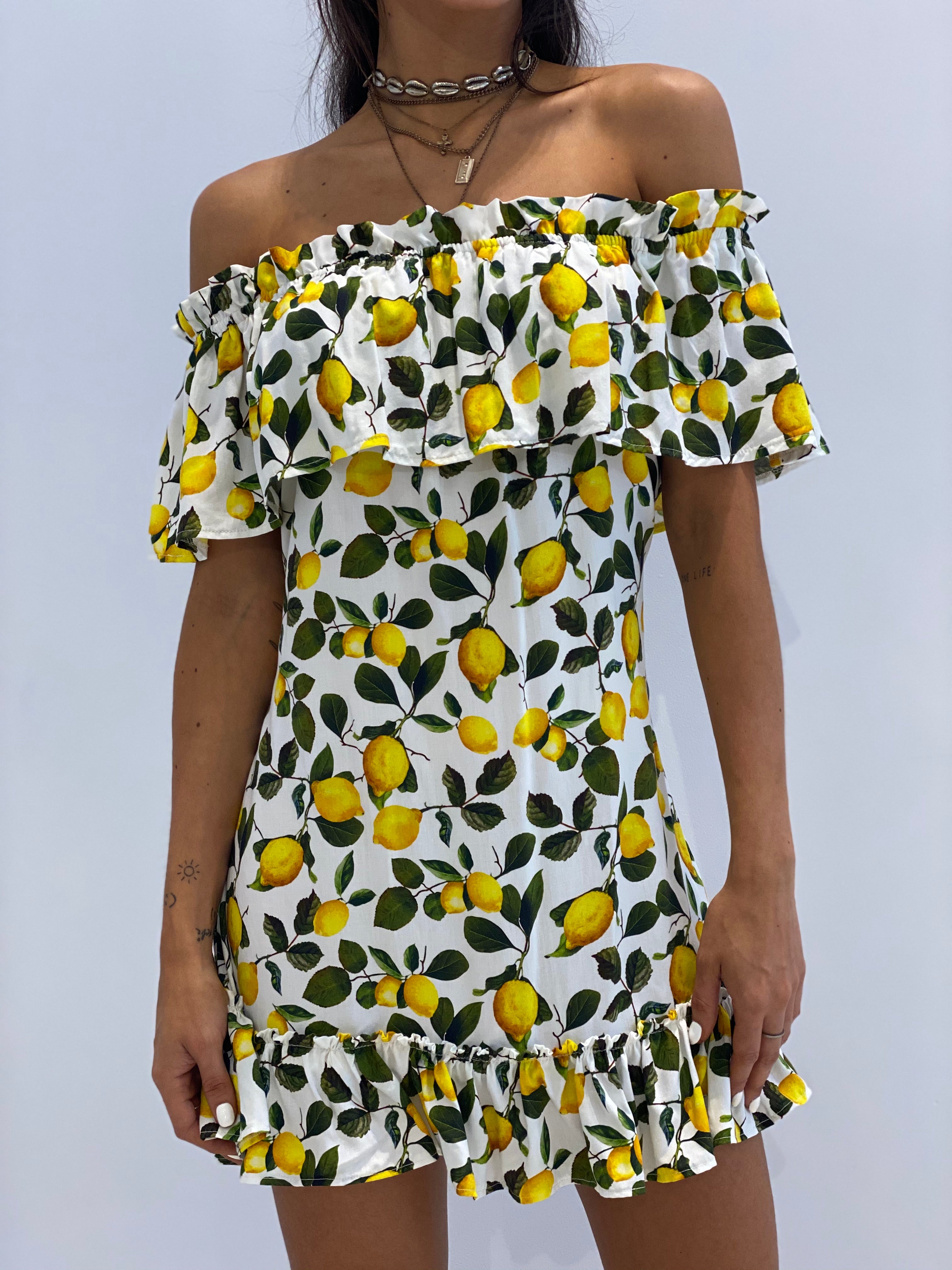 off the shoulder lemon print dress Plus Size Off The Shoulder Lemon Print Dress, Black Combo, 22/24