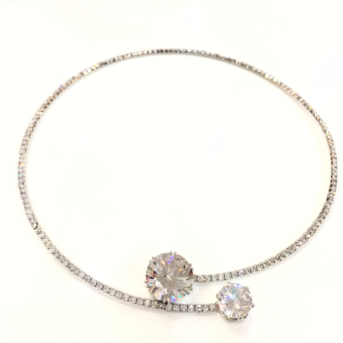 Elegant Crystal Silver Choker Necklace