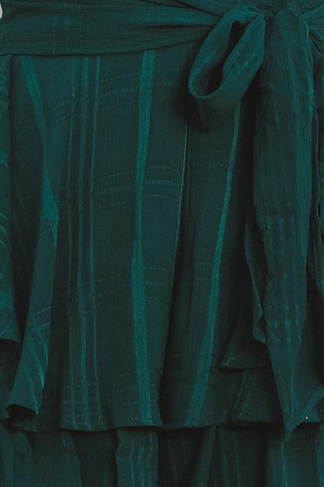 Fashion Strap Forest Green Checkered Tie-Up Ruffle Romper