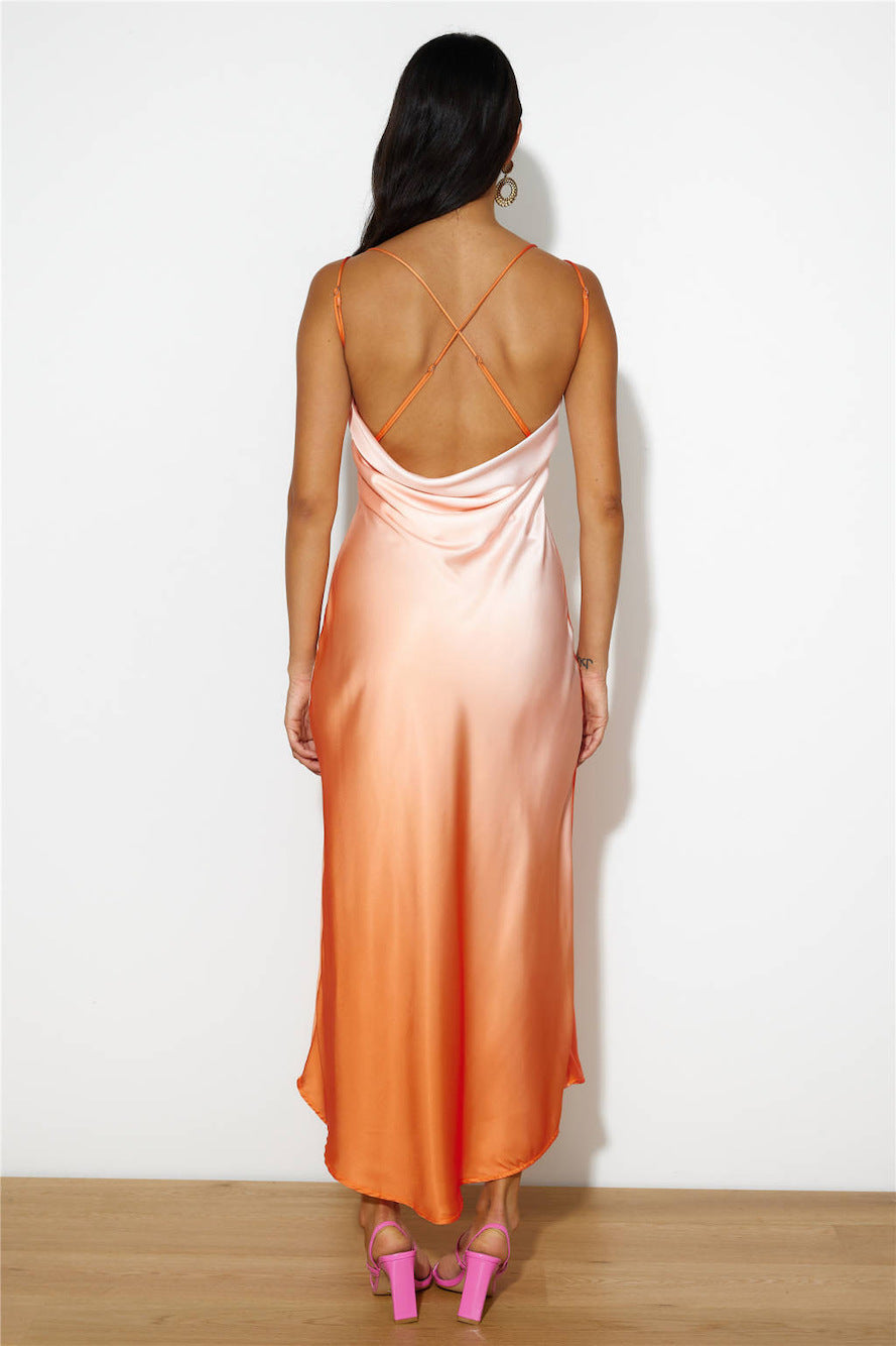 satin orange maxi dress Charming Mermaid Sweetheart Orange Satin Long Prom Dresses with Slit AB102902