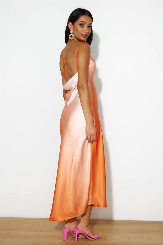 Elegant Strap Orange Watercolor Satin Maxi Dress – EDITE MODE Elegant Strap Orange Watercolor Satin Maxi Dress – EDITE MODE
