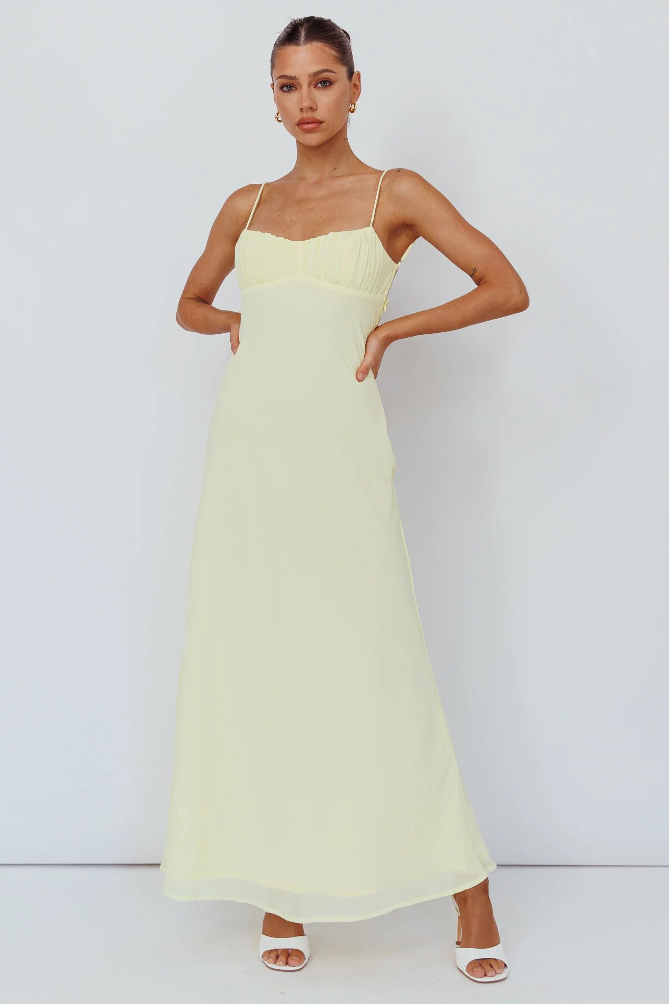 Elegant Strap Lemon Open Back Twist Detailed Maxi Dress