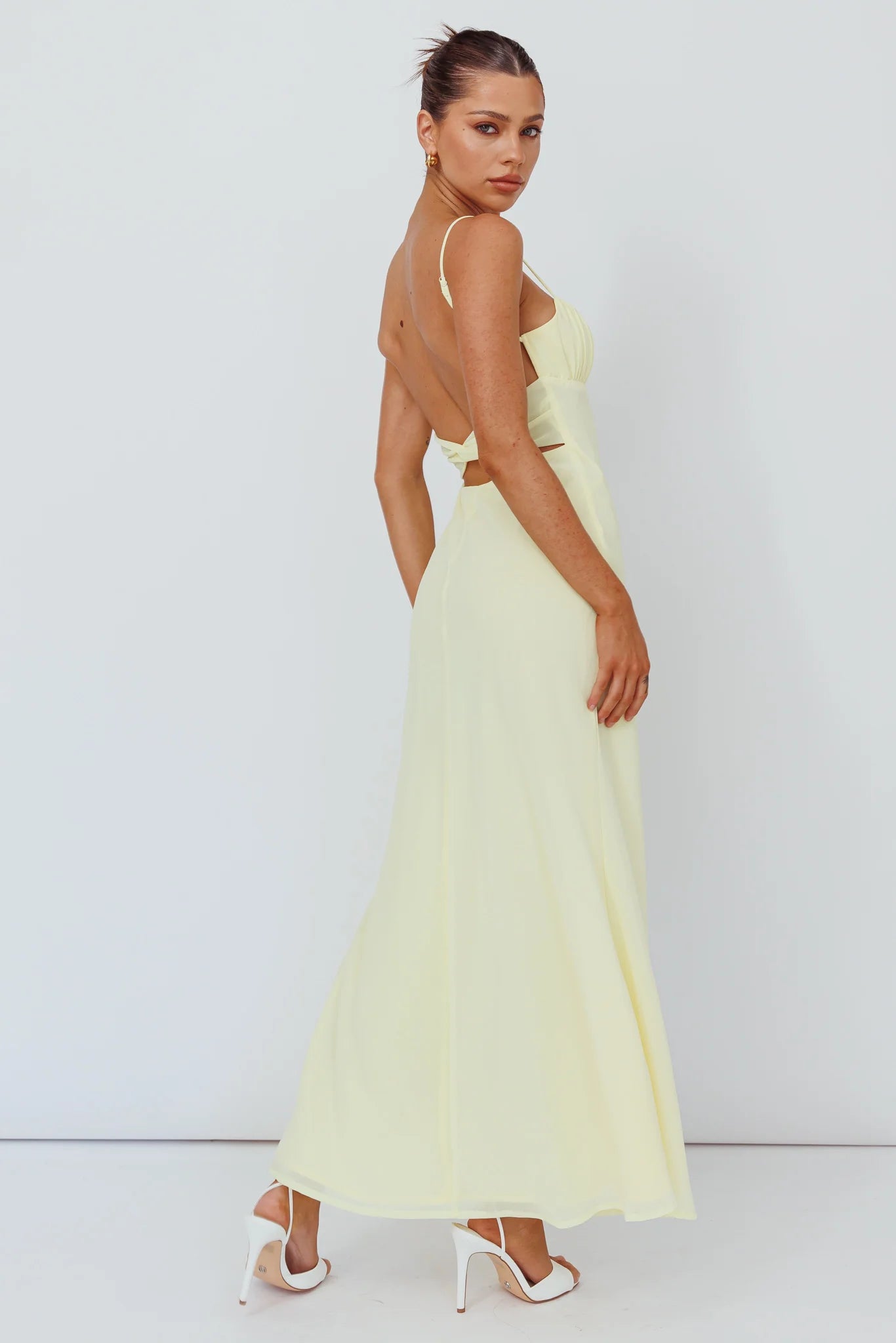Elegant Strap Lemon Open Back Twist Detailed Maxi Dress