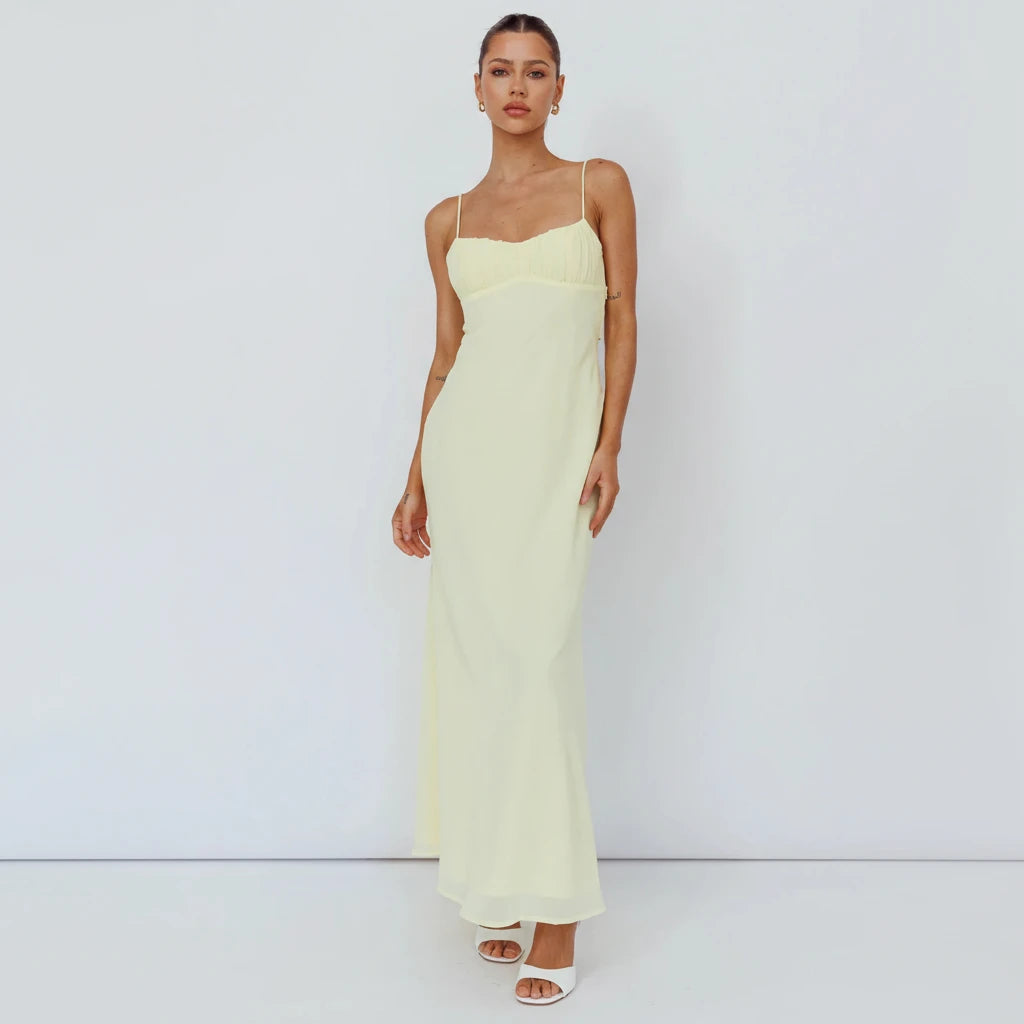 Elegant Strap Lemon Open Back Twist Detailed Maxi Dress