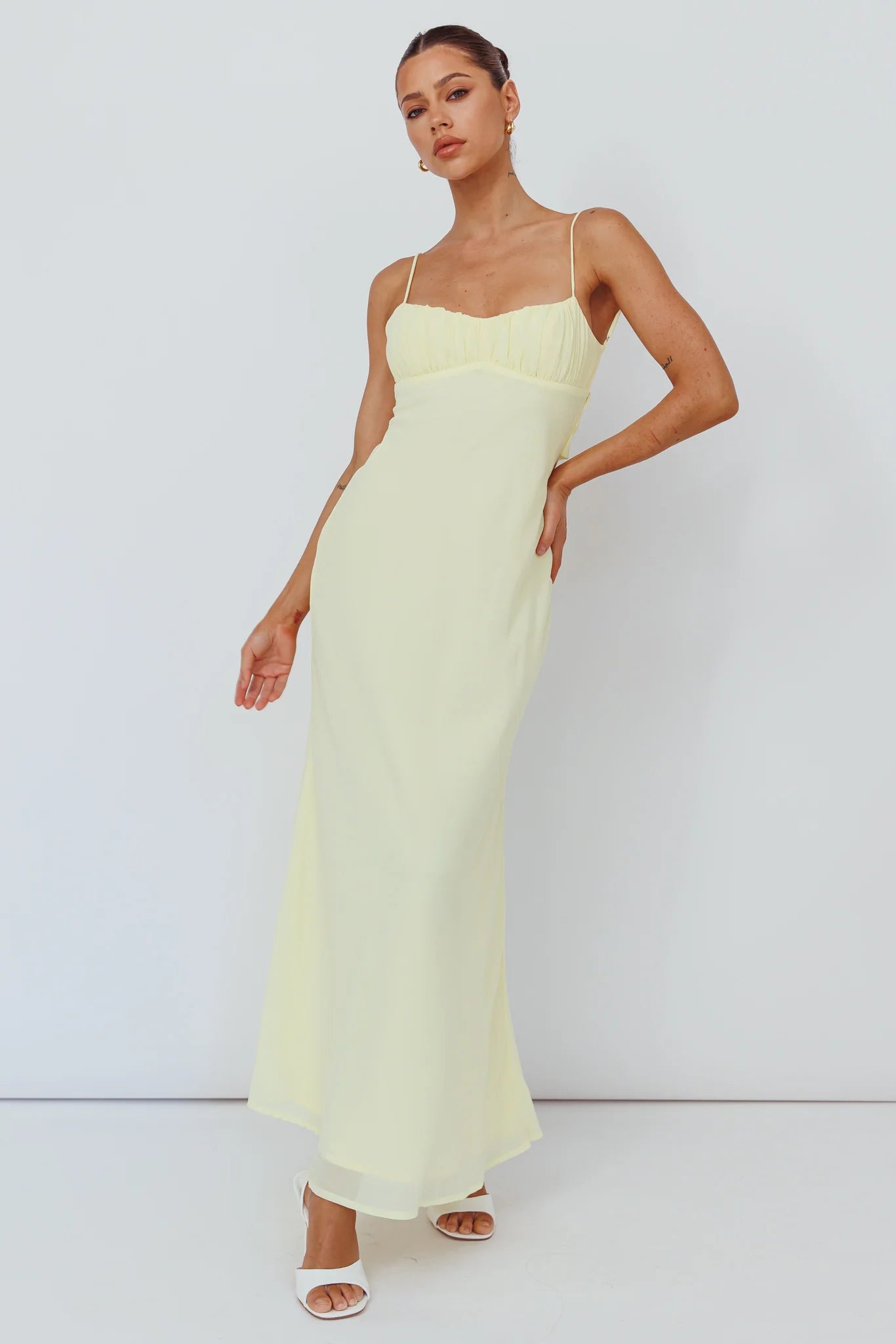 Elegant Strap Lemon Open Back Twist Detailed Maxi Dress