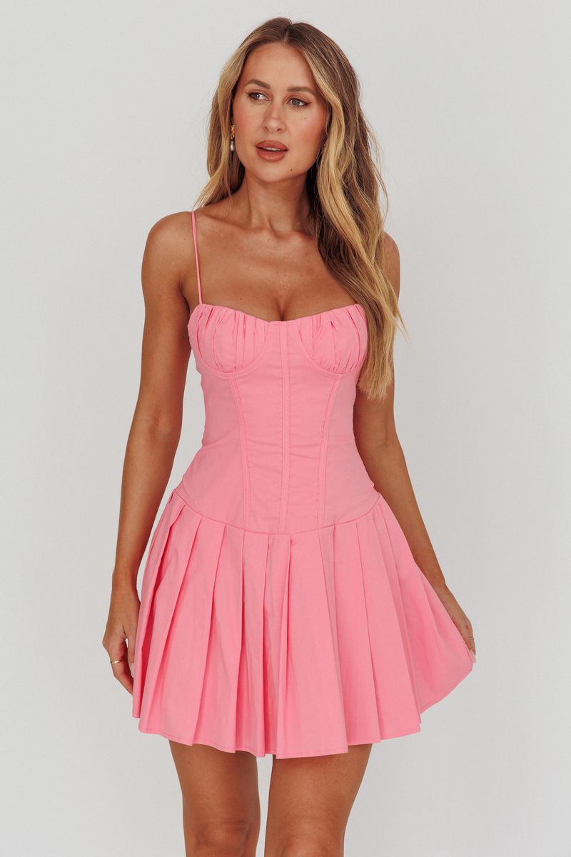 Fashion Strap Pink Boning Detailed Corset Ruffle Layered Dress EDITE MODE Fashion Strap Pink Boning Detailed Corset Ruffle Layered Dress EDITE MODE