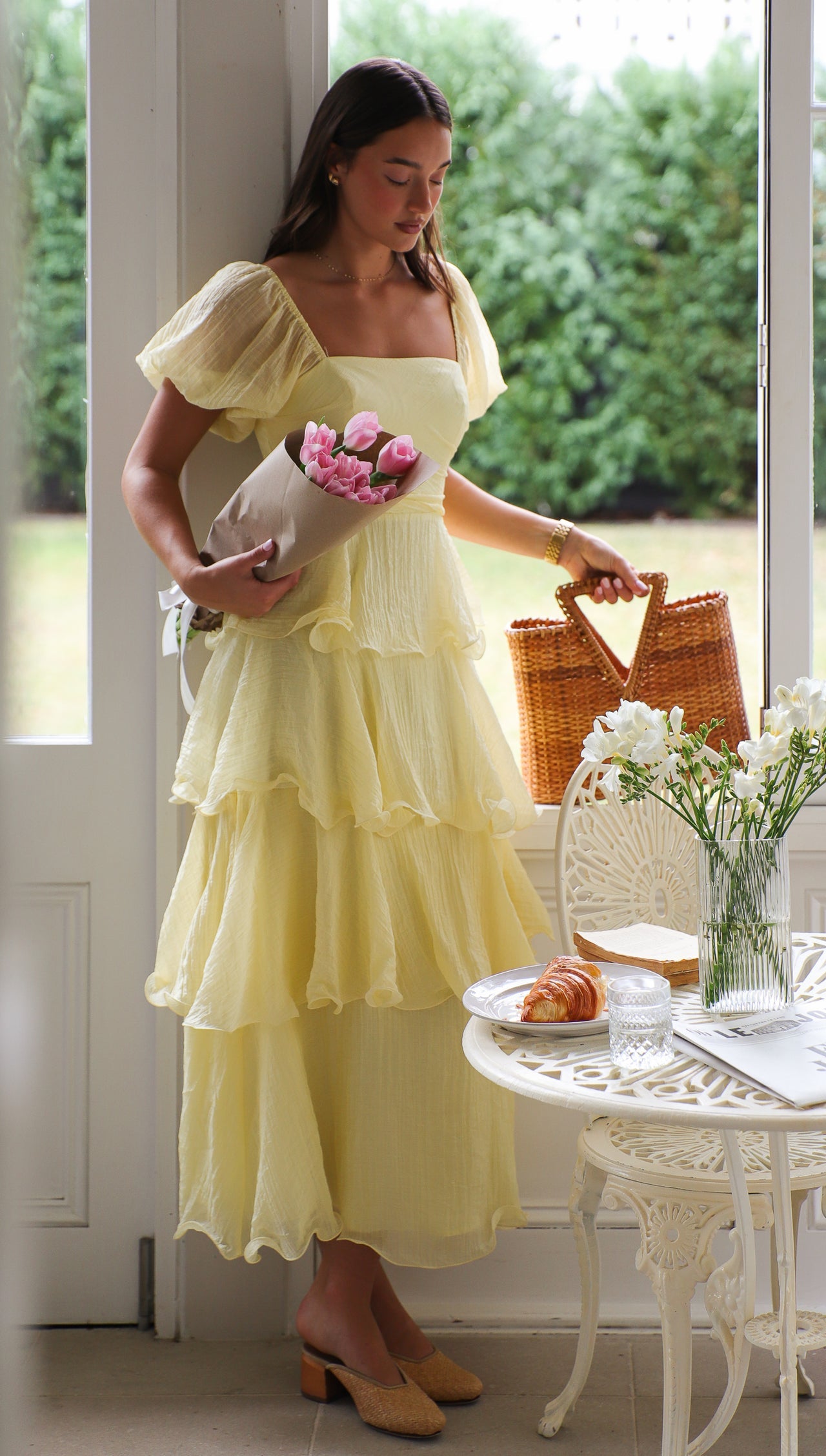 Fashion Summer Off Shoulder Lemon Ruffle Layered Maxi Dress