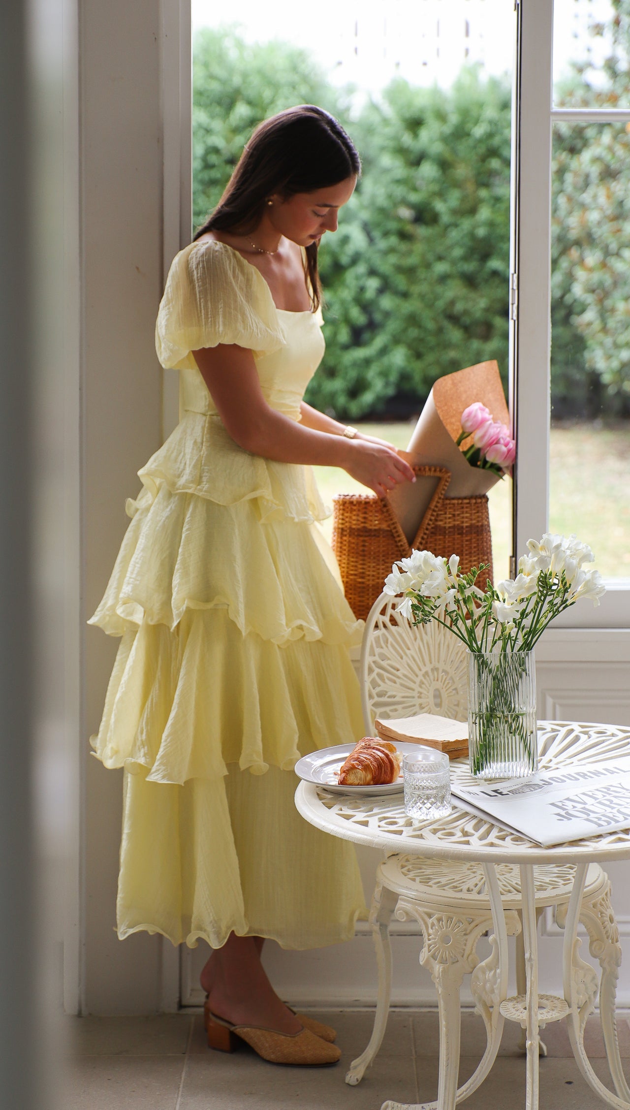 Fashion Summer Off Shoulder Lemon Ruffle Layered Maxi Dress