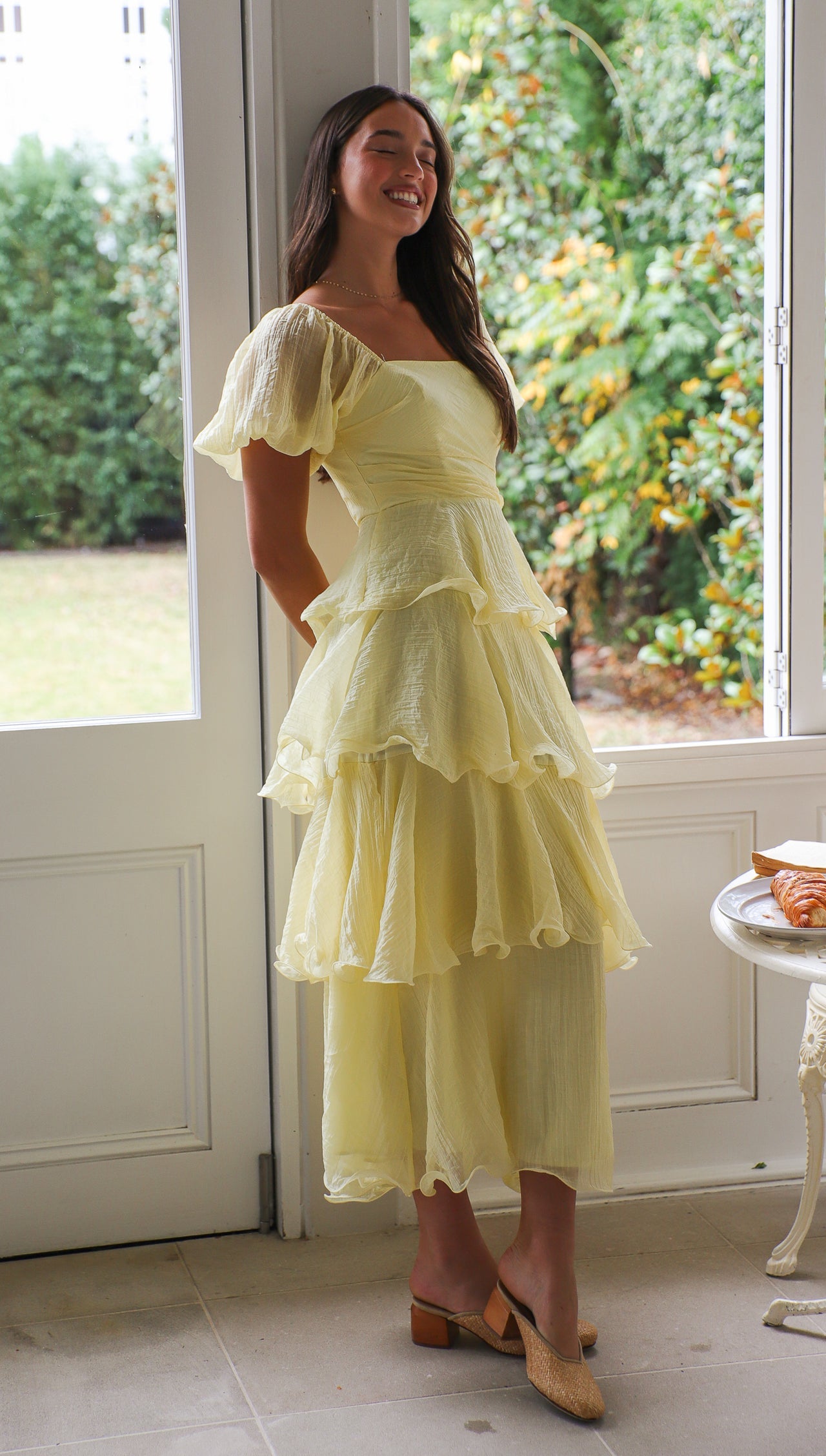 Fashion Summer Off Shoulder Lemon Ruffle Layered Maxi Dress