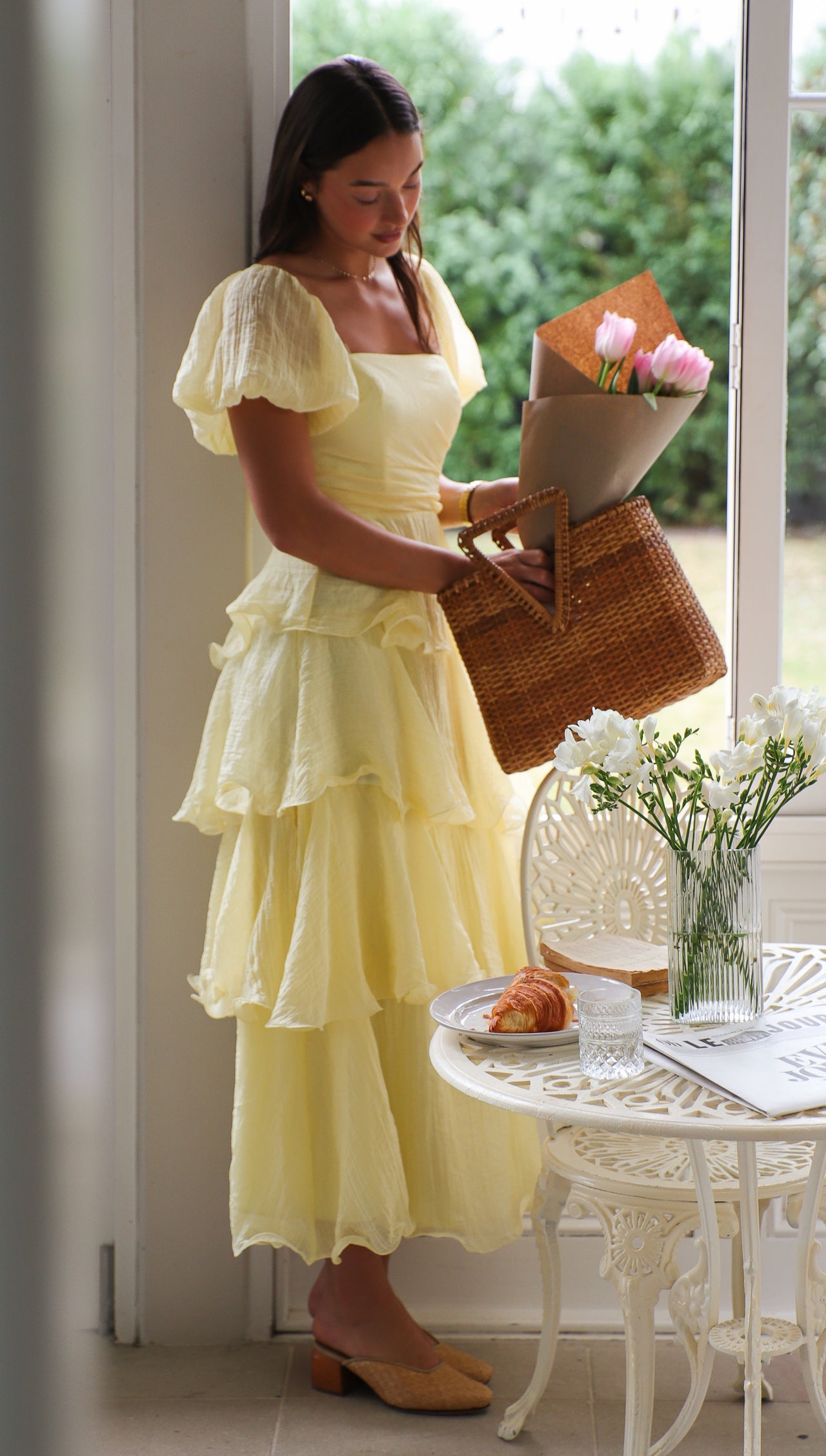 Fashion Summer Off Shoulder Lemon Ruffle Layered Maxi Dress