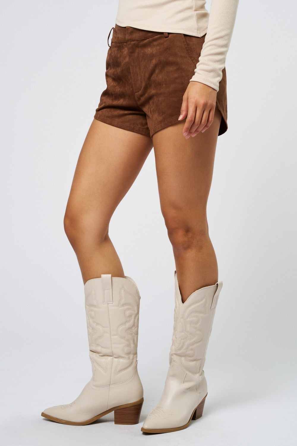 Fashion Brown Faux Suede High Waisted Shorts