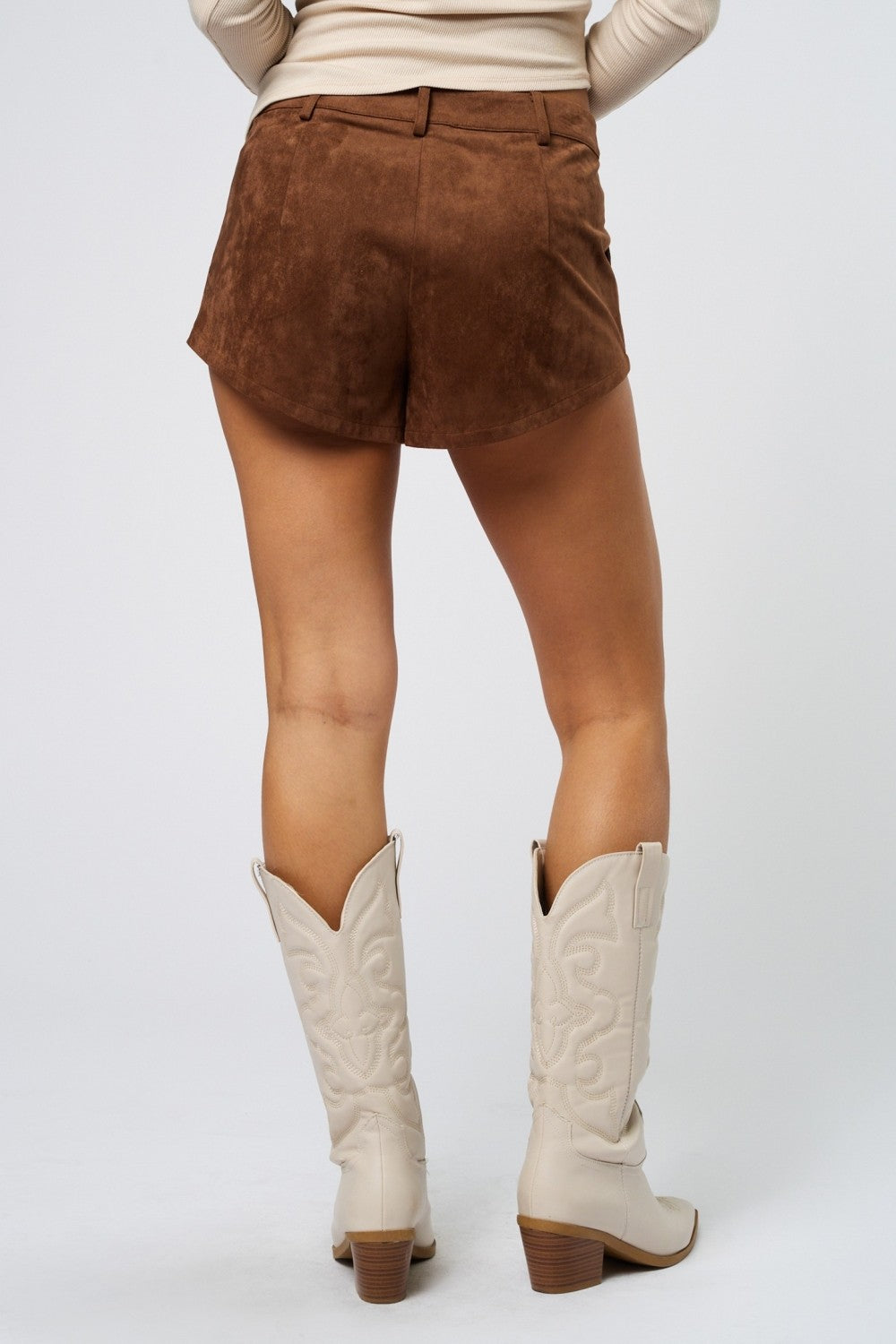 Fashion Brown Faux Suede High Waisted Shorts