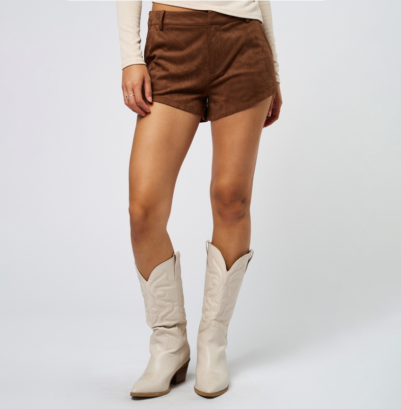 Fashion Brown Faux Suede High Waisted Shorts