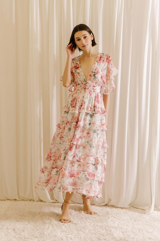 elegant multicolor print midi dress Serene Muse Abstract Print Midi Dress VICI