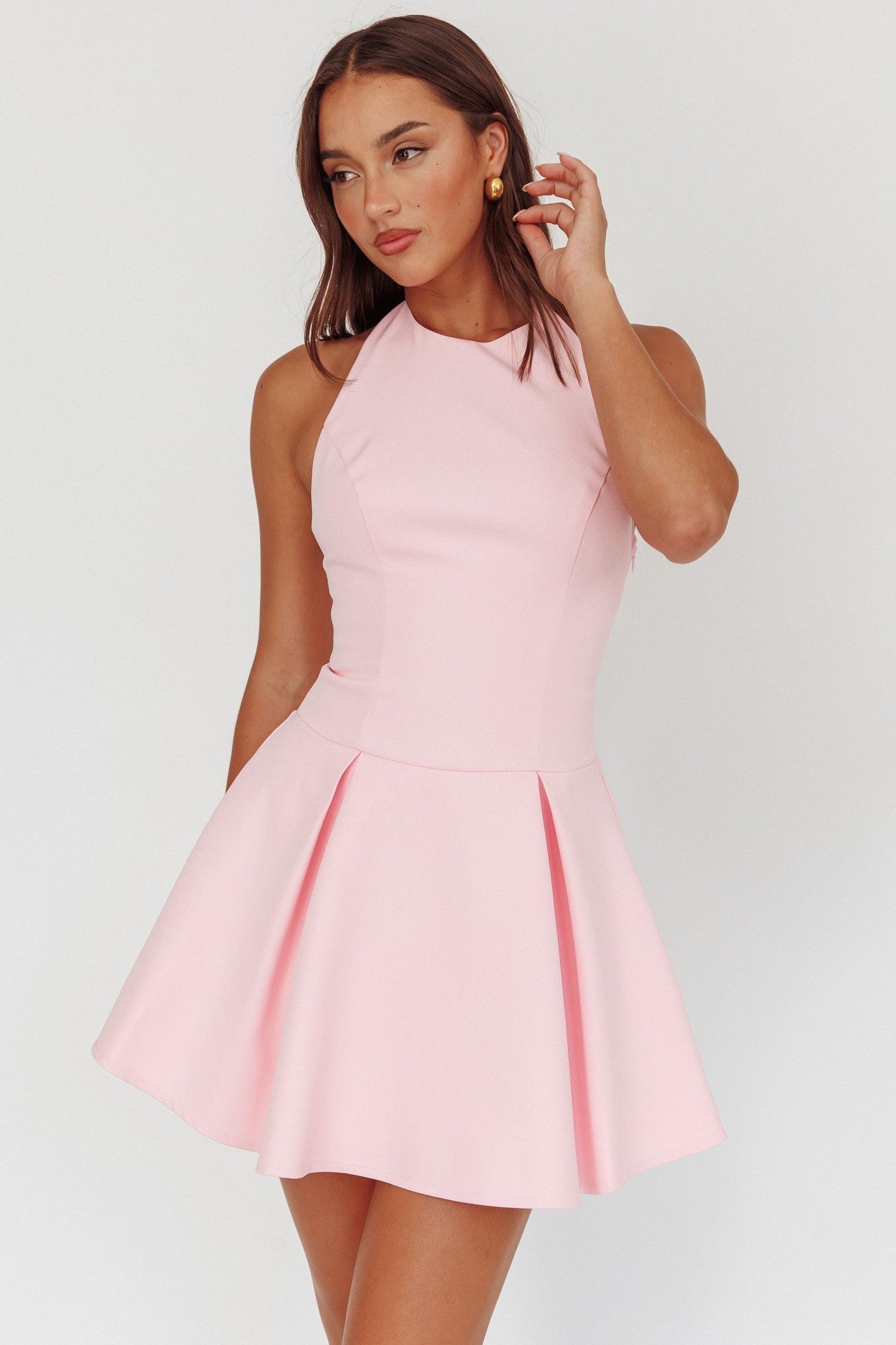 Fashion Halter Pink Round Neck Couture Corset Mini Dress