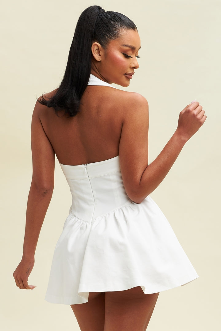 Elegant Halter White Ruffle Couture Corset Dress