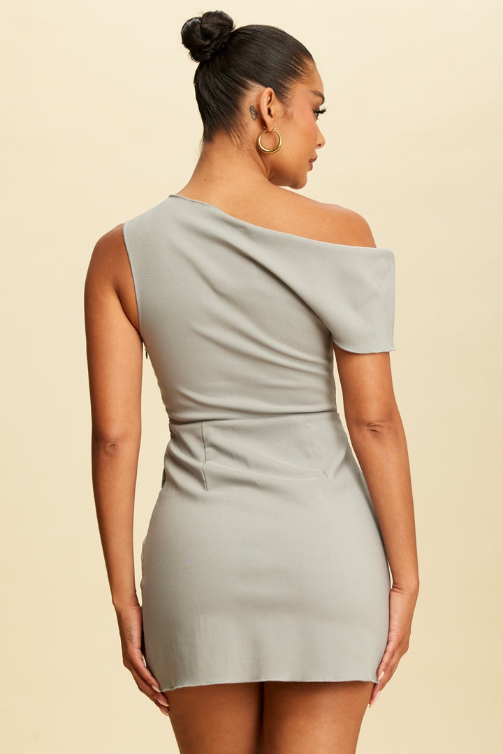 Elegant Silver One Shoulder Ruffle Asymmetrical Gathered Mini Dress M / Silver Elegant Silver One Shoulder Ruffle Asymmetrical Gathered Mini Dress M / Silver