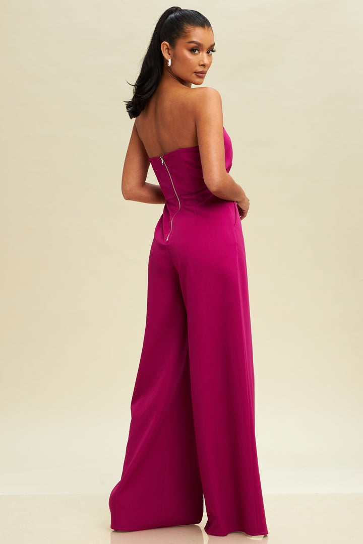 Elegant Strapless Cut Out Magenta Jumpsuit