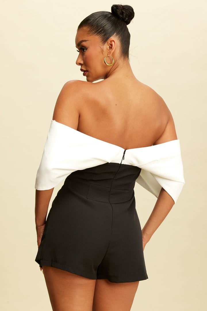 Elegant Off Shoulder White Black Corset Blazer Romper