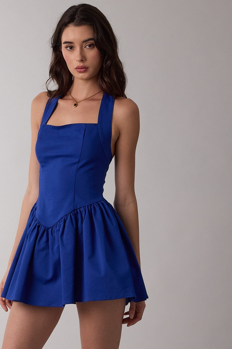 Elegant Halter Navy Ruffle Corset Mini Dress