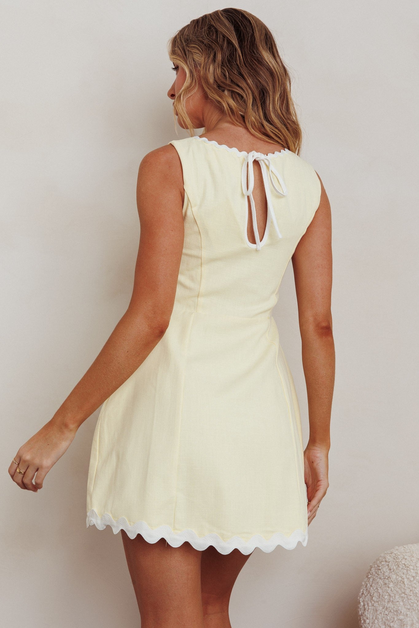 Elegant Summer Lemon Dress with Trim Band Detailed