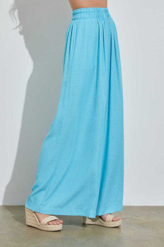 Fashion Summer Aqua High Waisted Elastic Wide Leg Pants