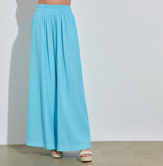 Fashion Summer Aqua High Waisted Elastic Wide Leg Pants