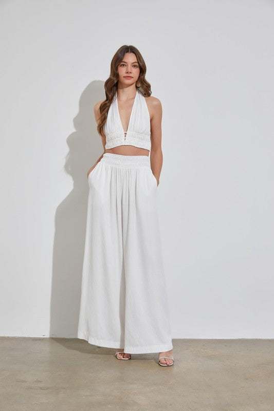 Fashion Summer White High Waisted Elastic Wide Leg Pants – EDITE MODE