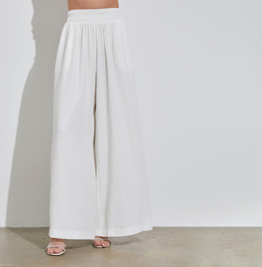 Fashion Summer White High Waisted Elastic Wide Leg Pants