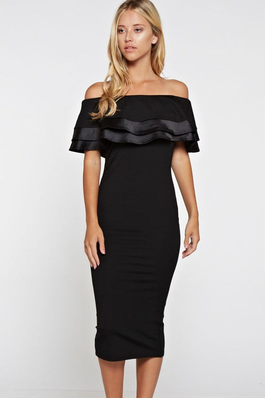 Elegant Off Shoulder Black Ruffle Dress