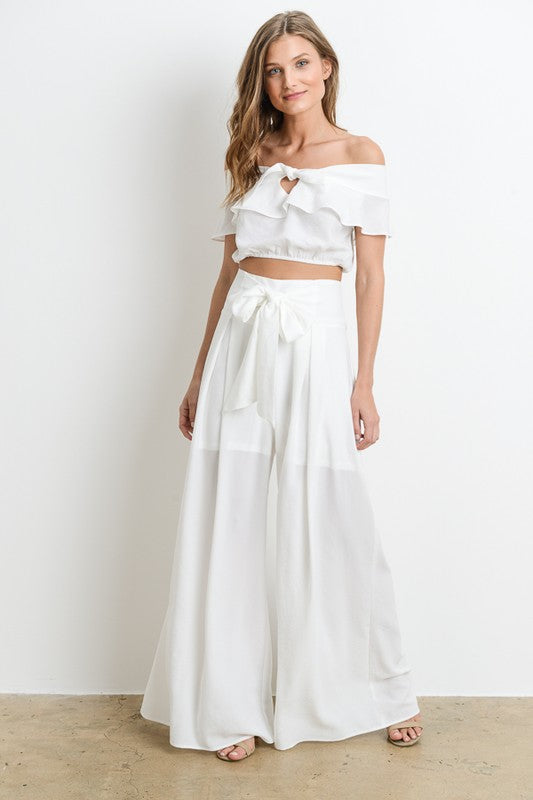 Elegant White Tie-Up Palazzo Pants