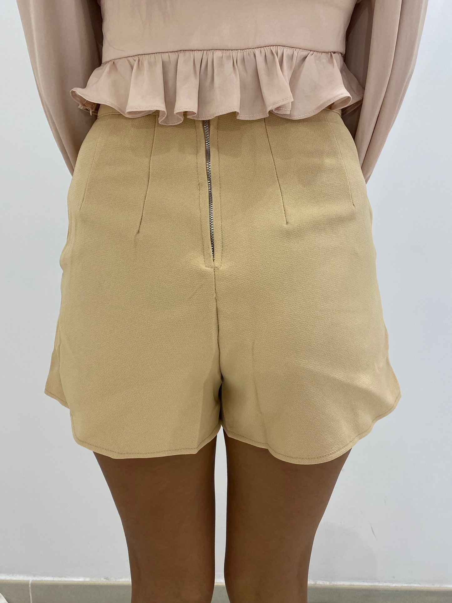 Fashion Beige High Waisted Button Detailed Shorts