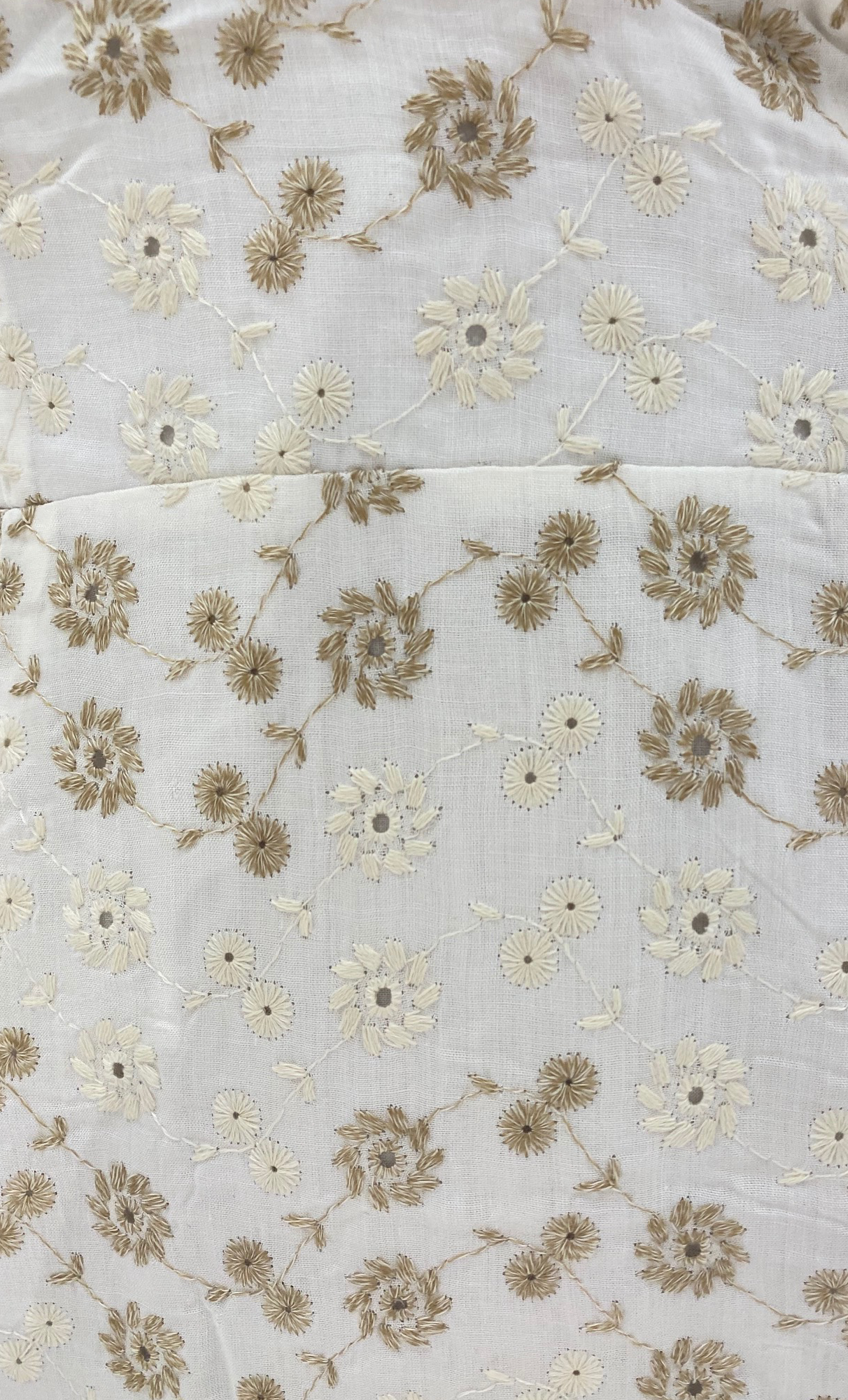 Fashion Strap White Mocha Floral Embroidery Detailed Dress