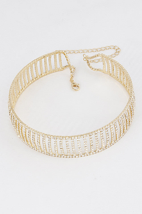 Elegant Open Rhinestone Gold Choker Necklace
