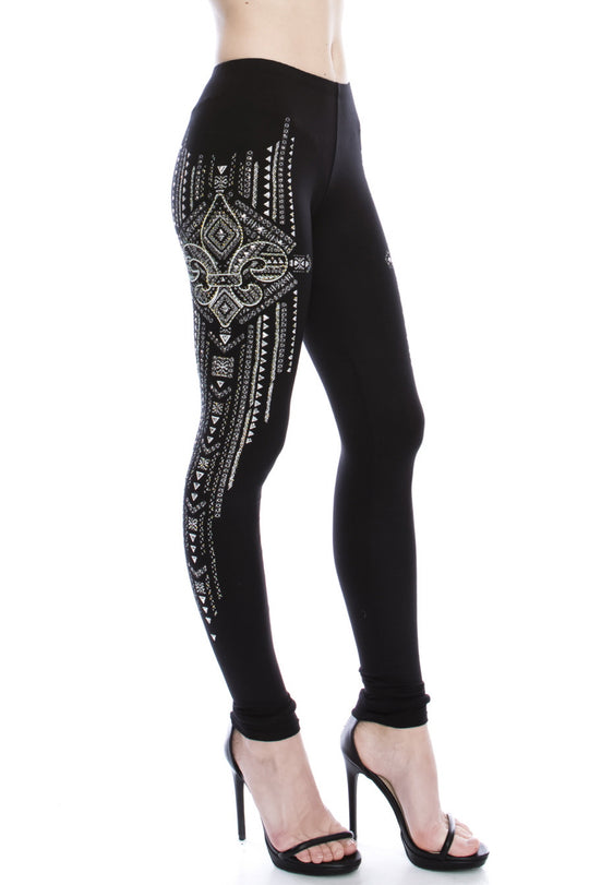 Fashion Crystal Design Black Legging
