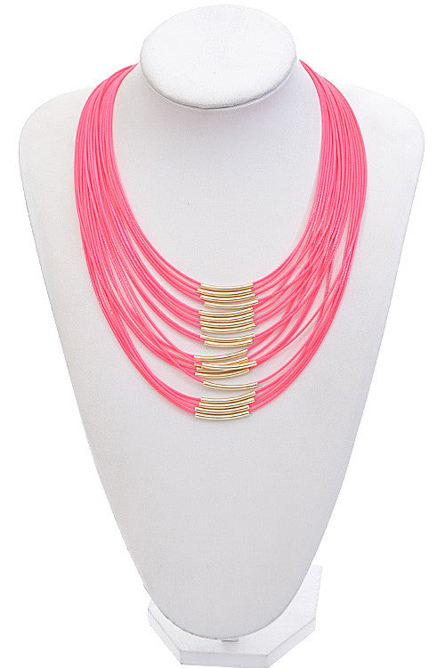 Fashion Neon Pink Gold Rope Detail Necklace