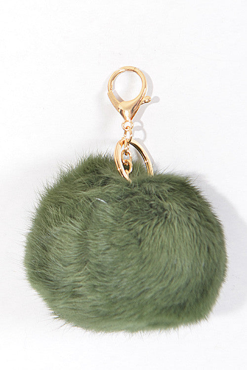 Small Olive Pom Pom Gold Key Chain