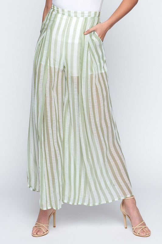 Fashion Summer Olive Marine Wide Leg High Waisted Pants