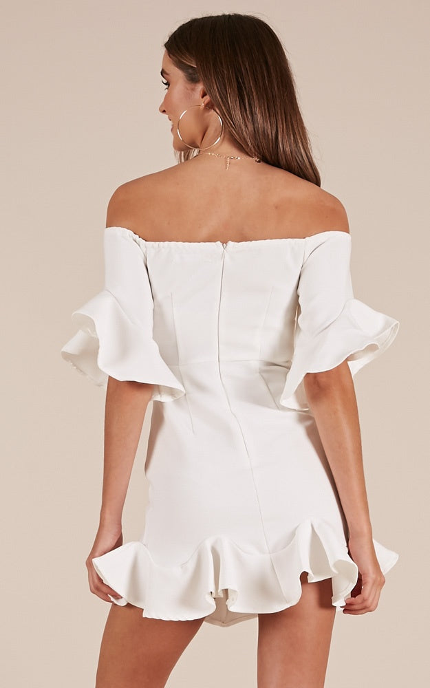Fashion Off Shoulder White Ruffle Dress