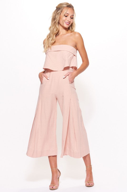 Fashion Ruffle Strapless Blush Jumpsuit