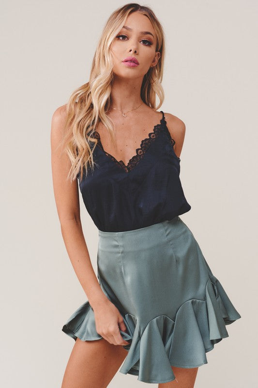 Elegant Strap Black Lace Satin Bodysuit