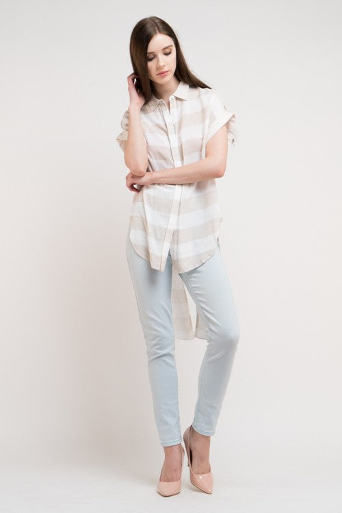 Elegant Marine Beige Button Down Blouse
